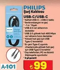 PHİLİPS ŞARJ KABLOSU USB-C/USB-C